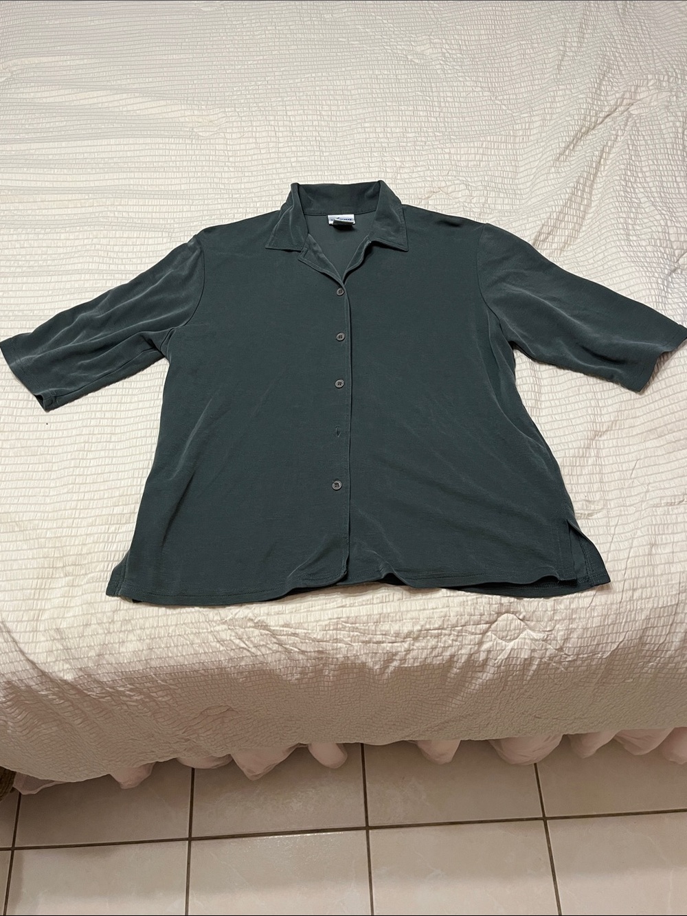Anna Relaxed Collared Shirt in Slate Green